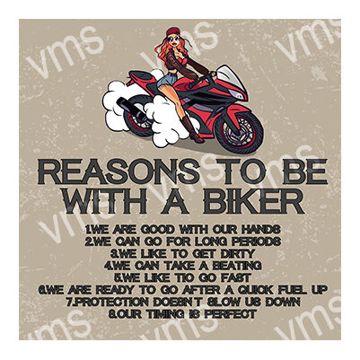 Illustration showing reasons to be with a biker.