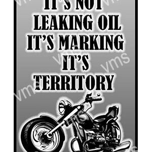 Motorcycle marking its territory with a bold statement.
