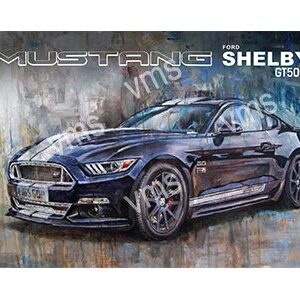 Side view of a black Shelby Mustang GT500 with Mustang VMS branding.