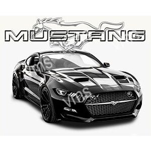 Sleek black Mustang sports car with aggressive styling and bold stripes.