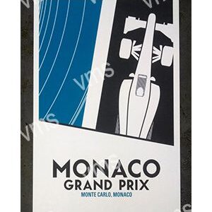 Vintage Monaco Grand Prix poster featuring a streamlined race car.