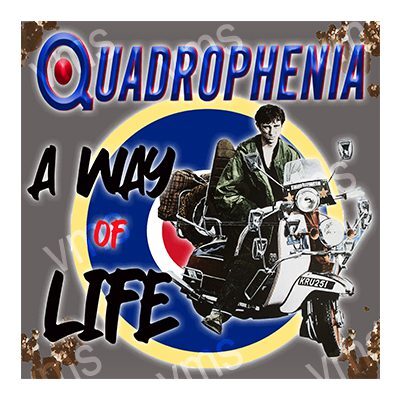 Quadrophenia album cover featuring a mod on a scooter.