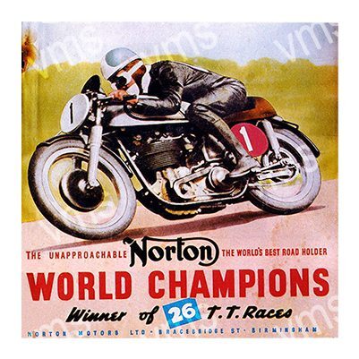Vintage Norton motorcycle racing poster celebrating TT race wins.