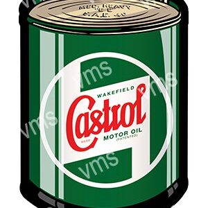 Vintage Castrol motor oil can with green and white design.