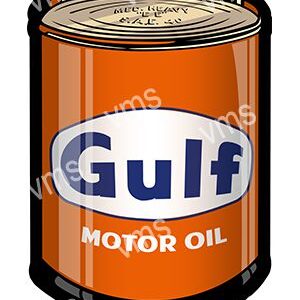 A vintage Gulf motor oil can with orange and blue colors.