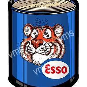 Vintage Esso tiger logo on a blue can.