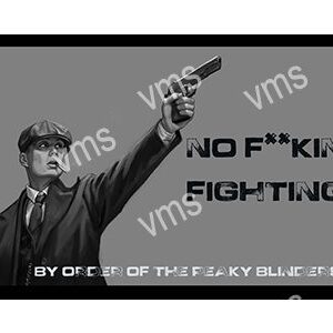 A man holding a gun with "NO F**KING FIGHTING" text in the background.