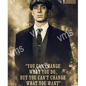 A vintage-style poster with a man and a motivational quote about change and desire.