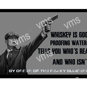 Black-and-white photo with a bold whiskey quote.