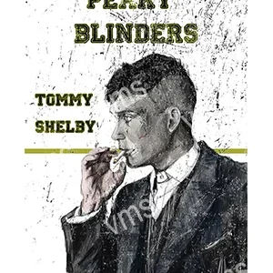 Portrait of Tommy Shelby from Peaky Blinders smoking a cigarette.