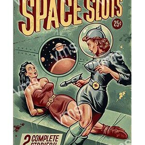 Retro comic cover featuring a space heroine and alien in dramatic scene.