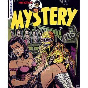 A woman and an alien creature on a comic book cover titled 'Mister Mystery.'