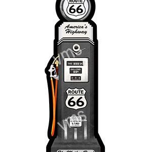 Vintage Route 66 gas pump with classic design and signage.
