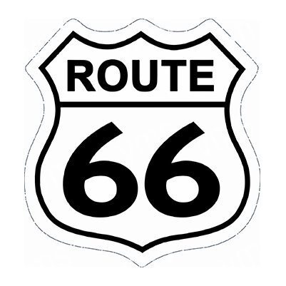 Classic Route 66 highway sign in black and white.