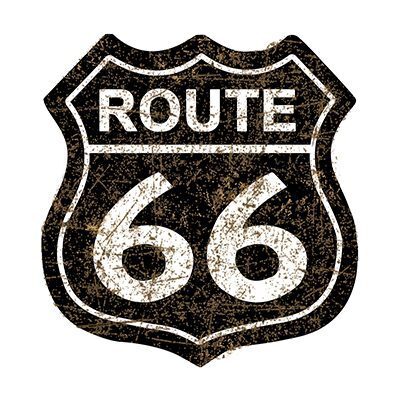 Vintage Route 66 highway shield sign with a weathered look.