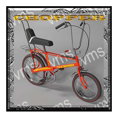 Vintage orange bicycle with a high seat and handlebars.
