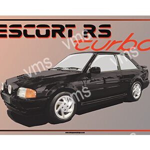 Classic Ford Escort RS Turbo with sleek black exterior and sporty wheels.
