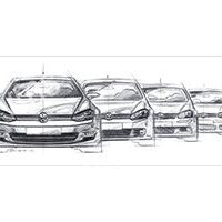 Pencil sketch of four cars aligned frontally.