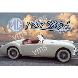 1957 MGA classic white convertible sports car with red interior.