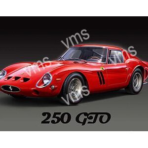 A classic red Ferrari 250 GTO sports car on display.