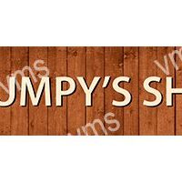 Sign reading 'JUMPY'S SH' on a wooden background.