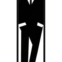 Stylized black and white silhouette of a man in a suit and tie.