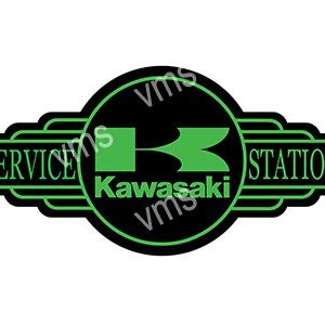 Vintage Kawasaki service station logo with green and black colors.