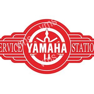 Vintage Yamaha service station logo in red and white.