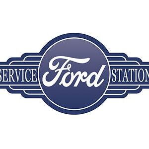 Vintage Ford Service Station logo in blue and white.