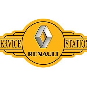 Vintage Renault service station logo with yellow and black colors.