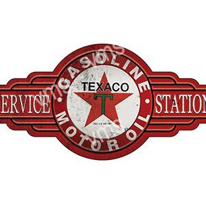 Vintage Texaco gasoline and service station logo with red star and wings.