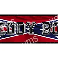 A red flag with a Confederate battle emblem and 'TEDDY BO' text.