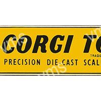 Vintage yellow Corgi Toys label for precision die-cast scale models.