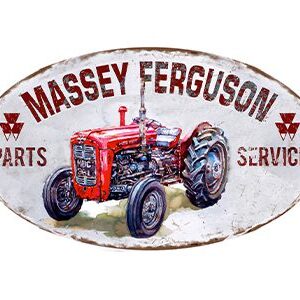 Vintage Massey Ferguson tractor sign with a red tractor image.