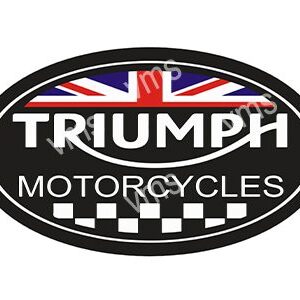 Triumph Motorcycles logo with British flag and checkered pattern.