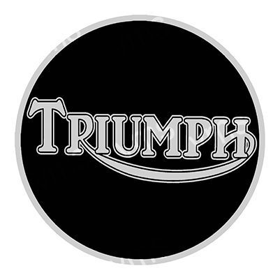 Black circular logo with the word 'TRIUMPH' in silver stylized font.