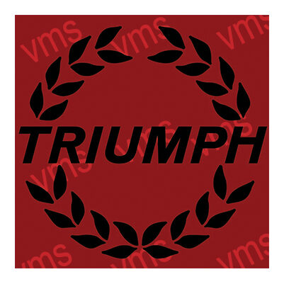 Black laurel wreath encircling the word 'TRIUMPH' on a red background.