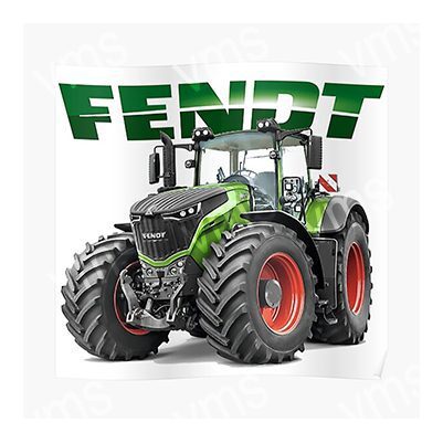 A green Fendt tractor with large tires and red rims.