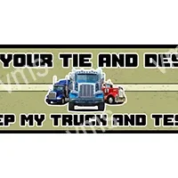 A vintage truck and motorcycle with a bold text banner.