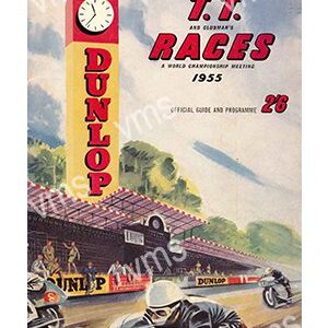 Vintage 1935 T.T. Races poster featuring Dunlop and racing motorcycles.