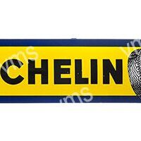 Michelin logo with a tire illustration on a yellow and blue background.
