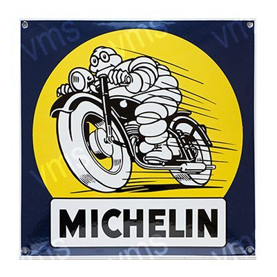 Vintage Michelin poster featuring the Michelin Man riding a motorcycle.