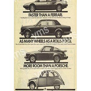 Vintage ad comparing a Rolls Royce, Porsche, and Volkswagen Beetle.