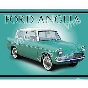Classic teal Ford Anglia with vintage design.