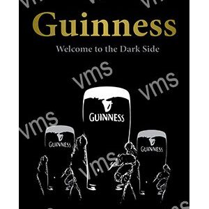 Black and white Guinness-themed design with skeleton figures and a dark background.